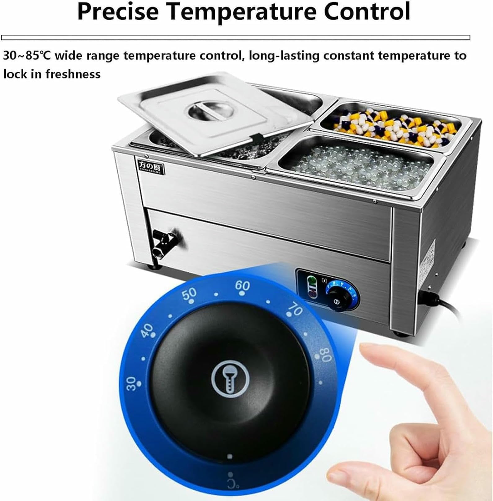 Scaldavivande Elettrico da 18 Litri, Vassoio Scaldavivande Portatile per Buffet E Riscaldamento con 3/4/5/6 Coperchi Staccabili, Scaldavivande con Tavolo A Vapore per Uso（5Lids）