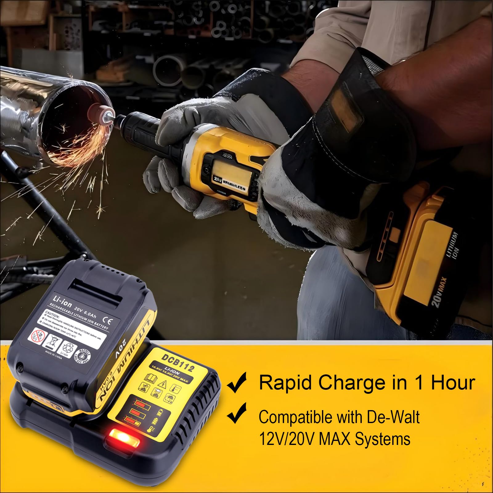 DCB112 Chargeur de rechange 2,0 A compatible avec chargeur de batterie Dewalt 20 V MAX, compatible avec les batteries Dewalt Tool DCB200 DCB201 DCB203 DCB204 DCB606 DCB609 DCB120 12 V 14,4 V 20 V/60 V