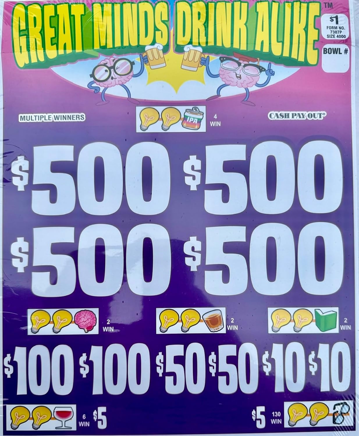 Instant Bingo Pull Tabs ($1) Instant Winners 4 - $500