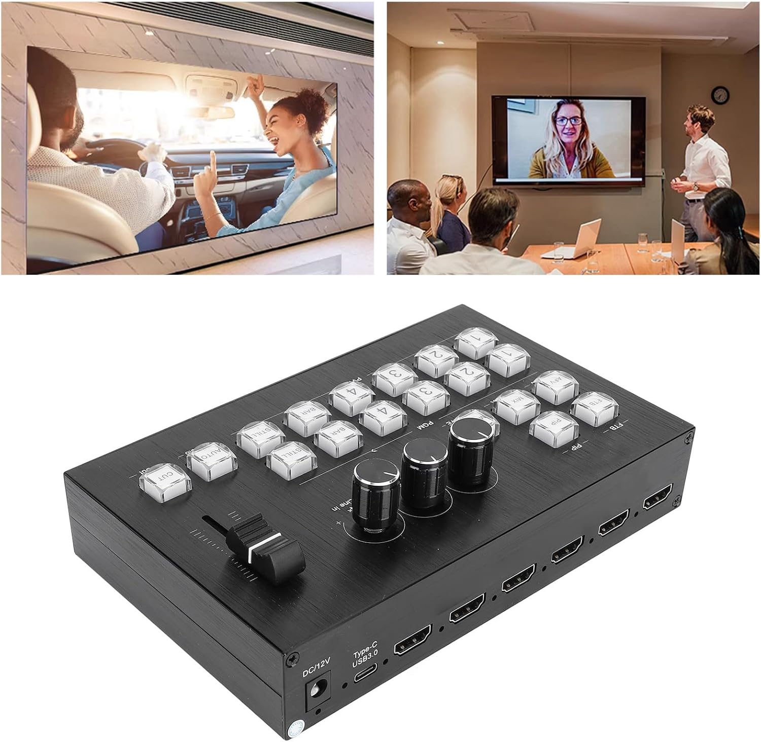 Live Stream Switcher, 1080P 60Hz, 4 in 2 Out HDMI Port, Type C, Audio, Multiple HDMI Live Stream Video Mixer, for Broadcast TV Production, Live Interviews, etc. (US Plug)