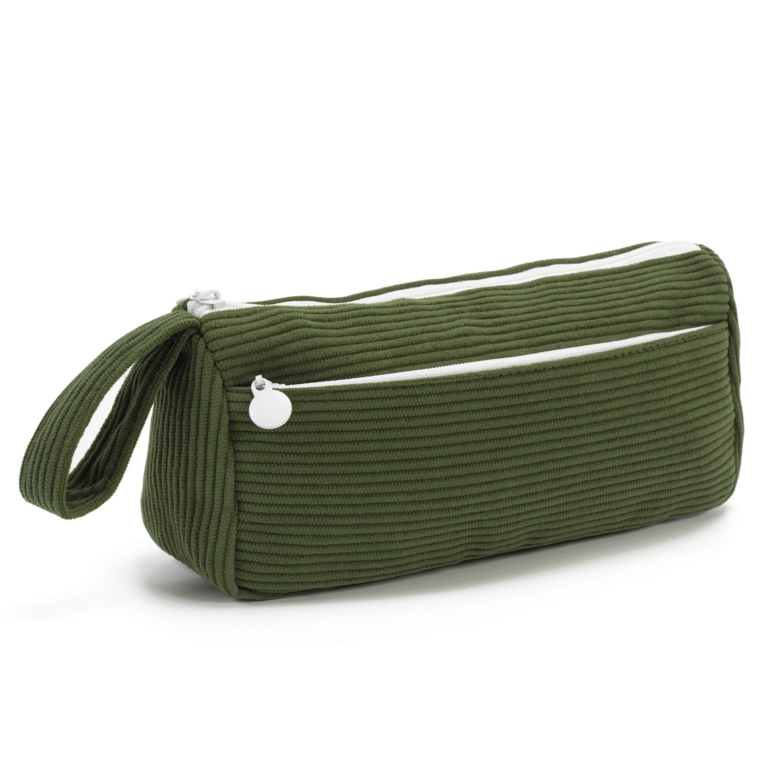 Vinuwu Pencil Case Corduroy Cute Pencil Pouch Aesthetic Pencilcase with Practical Zip Makeup Bag Stationery Pouch for School Teenage Boys Girls (Green)