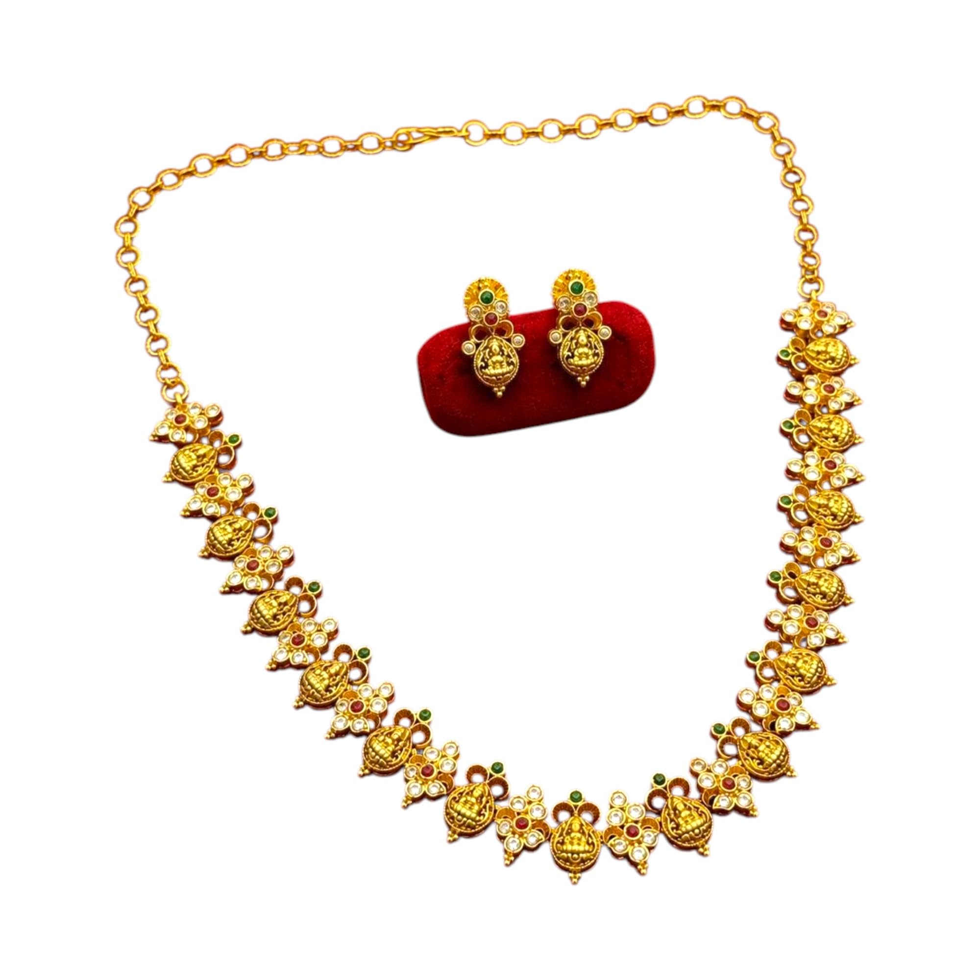 Buy Gold Plated Temple South Indian Necklace Set with Earrings