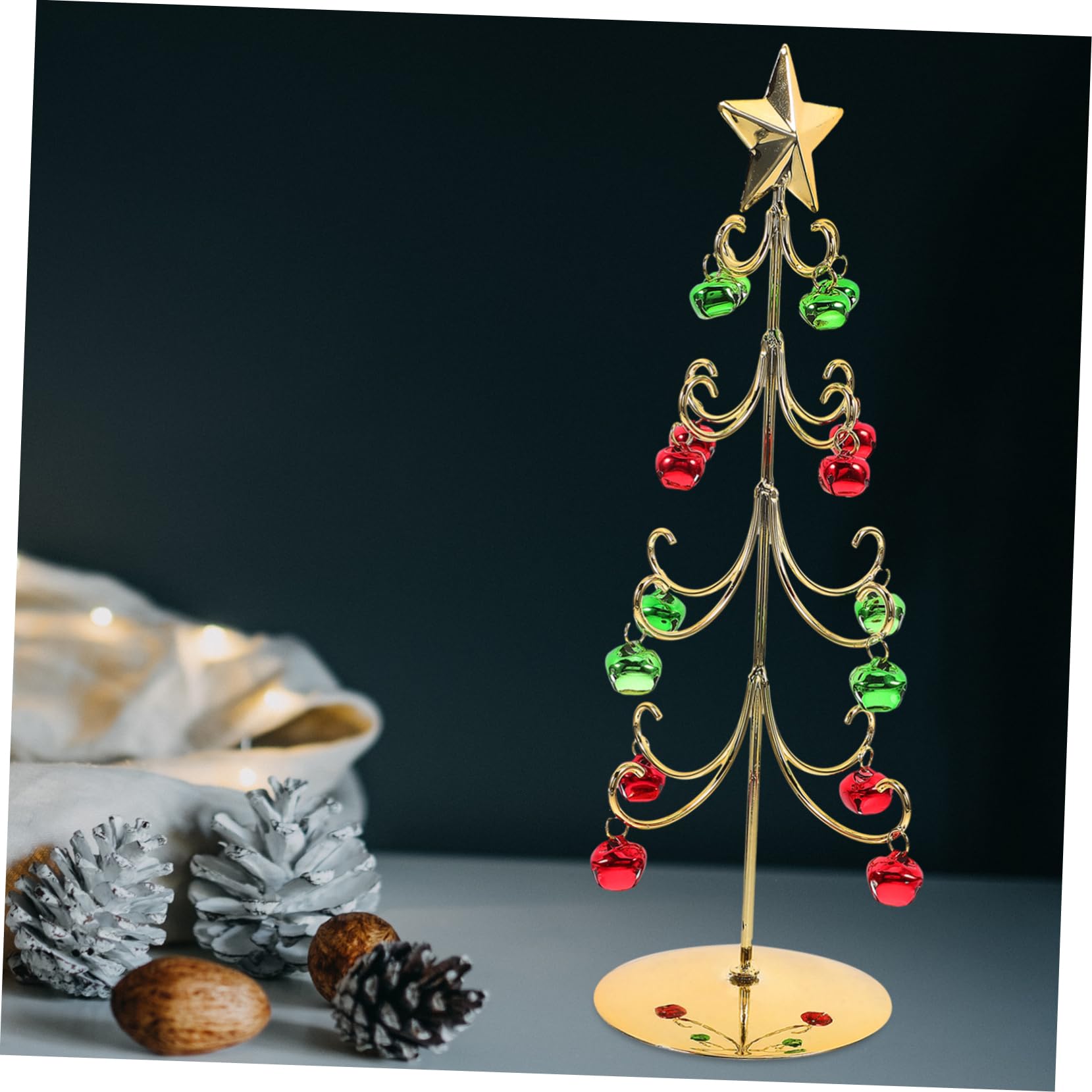 Ciieeo Iron Christmas Tree Ornament with Bell Adornment Decorative Desktop Xmas Tree for Holiday Decor Festive Display Stand Year Use for Home Shop Window Decor