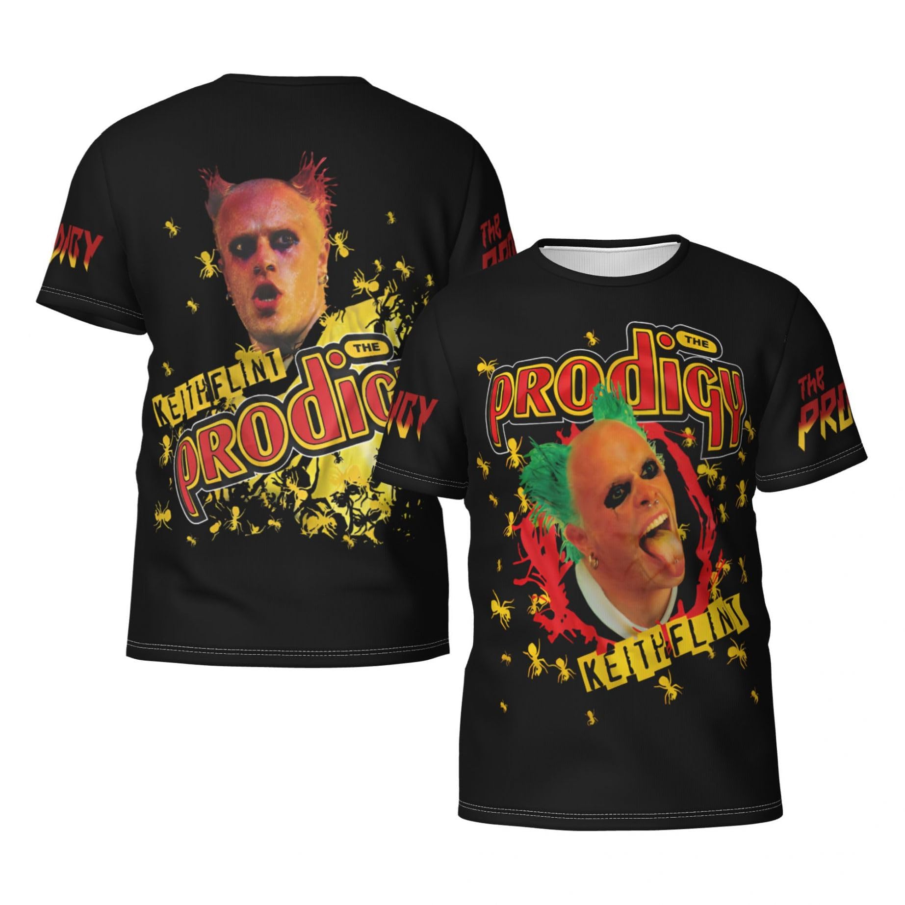 Man's The Ant Music Band-Prodigys-T-Shirts Casual Summer Tees Crewneck Short Sleeve Shirts with Multi-Side Prints Multicoloured M