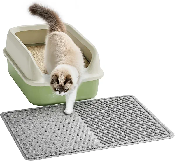 Pieviev Cat Litter Trappping Mat, 23″×17″ V-Shaped Channel & Mesh Litter Capturing Design, Waterproof & Easy to Clean Cat Litter Box Mat, Scatter Control for Indoor Cats, Gray
