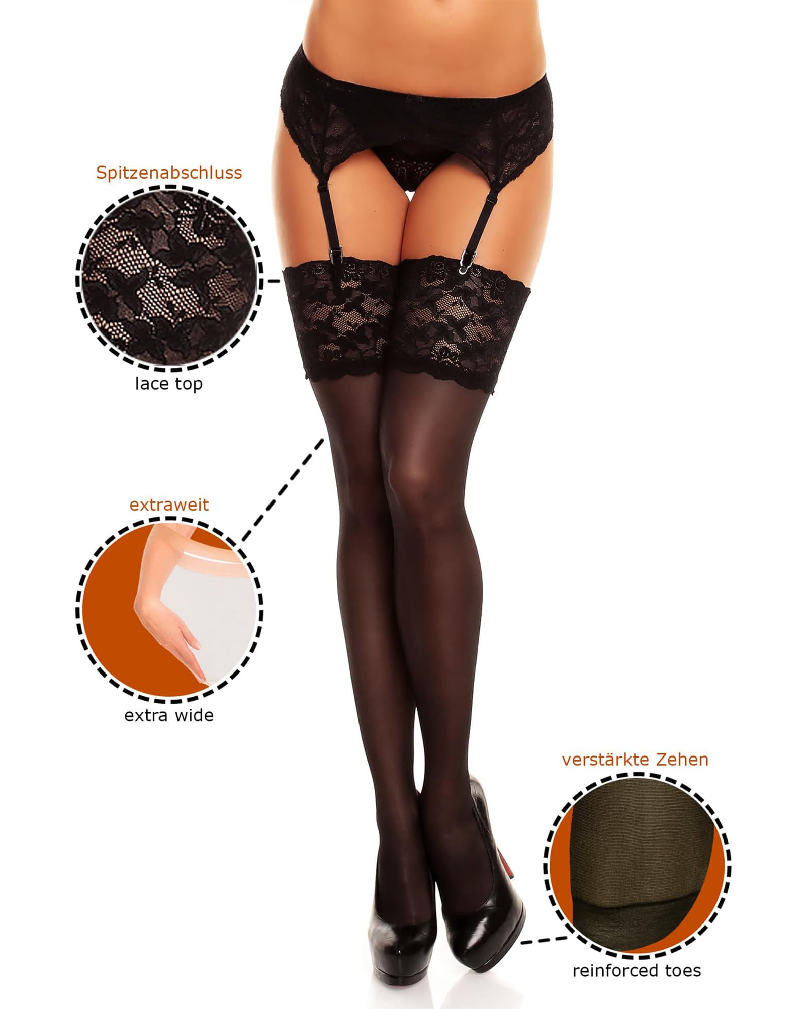 GLAMORY Luxury 20 Bas Jarretelles Dentelle Large Luxury 20 bas jarretelles dentelle large Femme (lot de 2)
