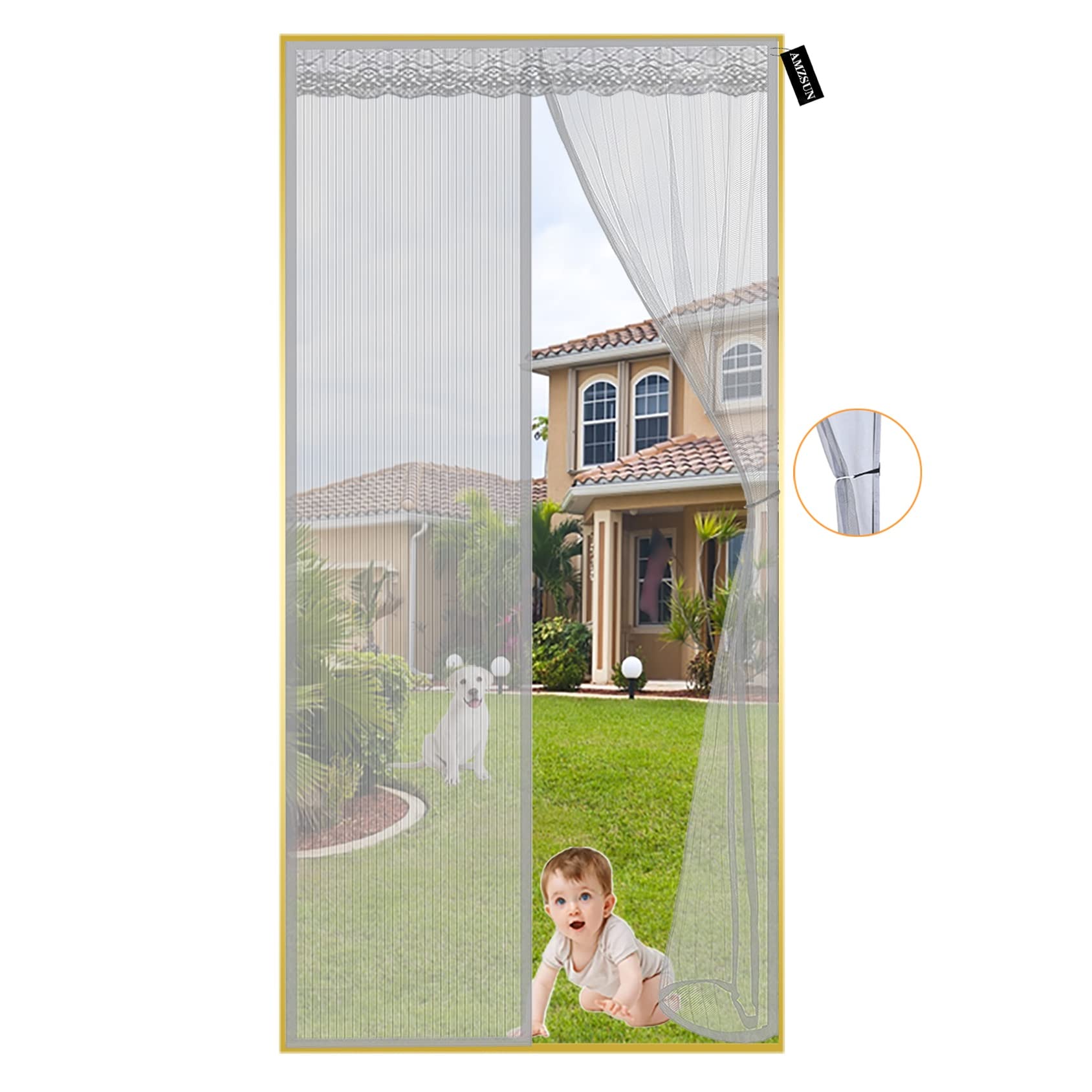 Rideau de porte magnétique 90x215cm et moustiquaire sans outils gris