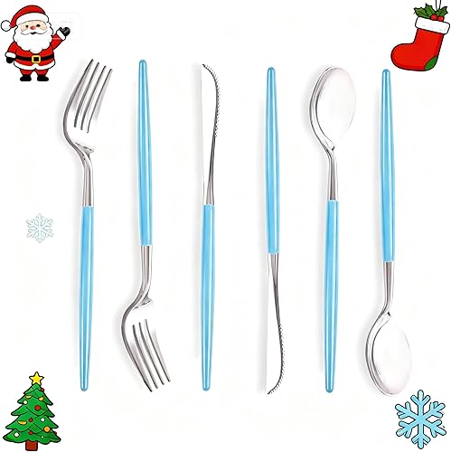 WELLIFE 144 cubiertos de plástico azul, cubiertos de plástico resistente con mango azul, incluye 48 tenedores, 48 cuchillos, 48 cucharas para fiesta