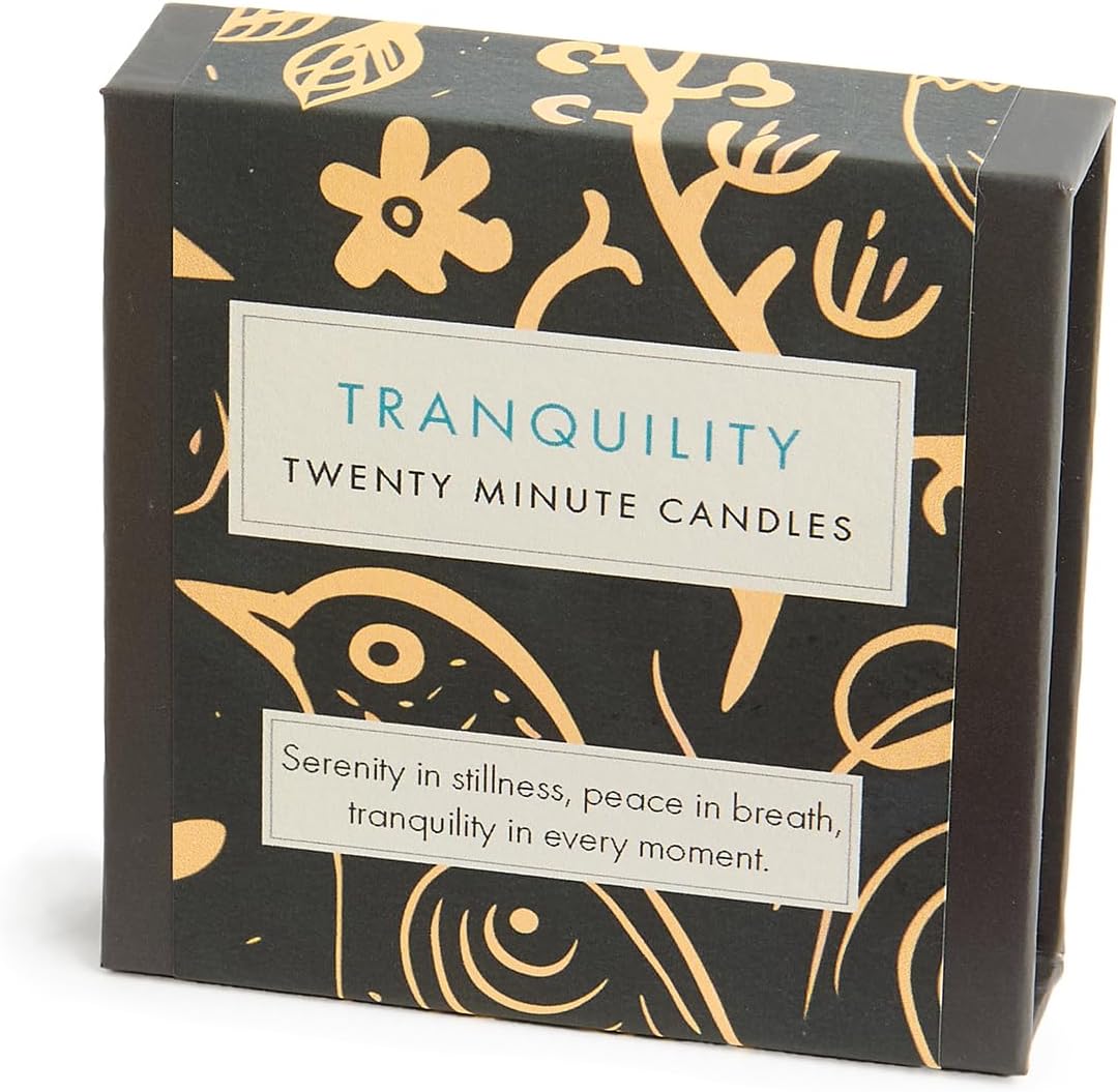 Signature Collection - Tranquility Candle Set (Folk) by Cotton & Grey - 12 Pure Beeswax Twenty Minute Candles with Ceramic Holder for Relaxation, Mindfulness and Well-Being
