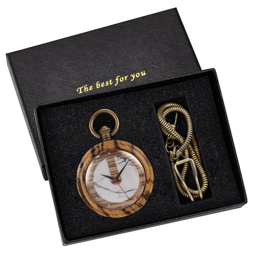 Orologio da esterno, Orologi da tasca antichi in legno di bambù vintage fatti a mano con catena uomo e confezione regalo