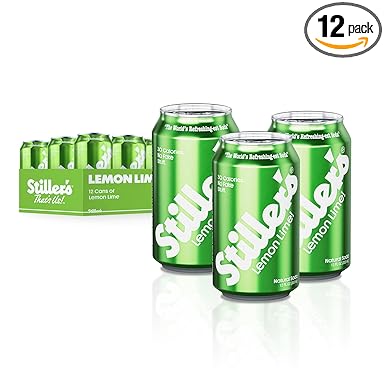 Stiller’s Lemon Lime Soda, 12 Pack Cans of Low Sugar Sparkling Soda Natural Lemon Lime Drink with Vitamins, Stevia Soda, Caffeine-Free, Healthy Alternative to Diet Soda