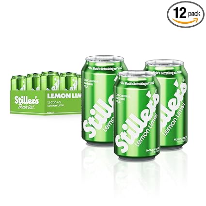 Stiller’s Lemon Lime Soda, 12 Pack Cans of Low Sugar Sparkling Soda Natural Lemon Lime Drink with Vitamins, Stevia Soda, Caffeine-Free, Healthy Alternative to Diet Soda