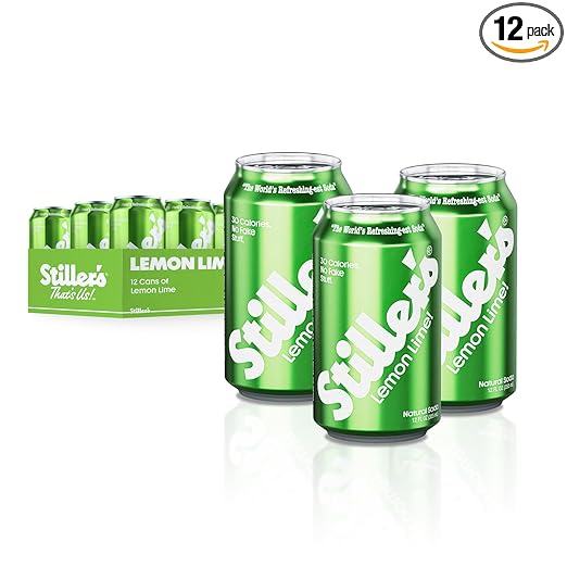 Stiller’s Lemon Lime Soda, 12 Pack Cans of Low Sugar Sparkling Soda Natural Lemon Lime Drink with Vitamins, Stevia Soda, Caffeine-Free, Healthy Alternative to Diet Soda