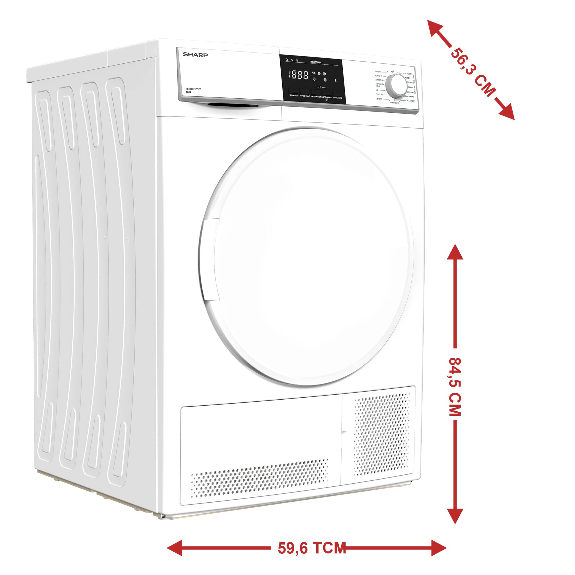 Sharp KD-HCB7S7PW9-DE Kondenstrockner/B / 7 kg / 15 Programme / 12 Min. Kurzprogramm/BubbleDrum-Schontrommel mit LED-Trommelbeleuchtung/Programmknebel und SoftTouch-Bedienung/Weiß