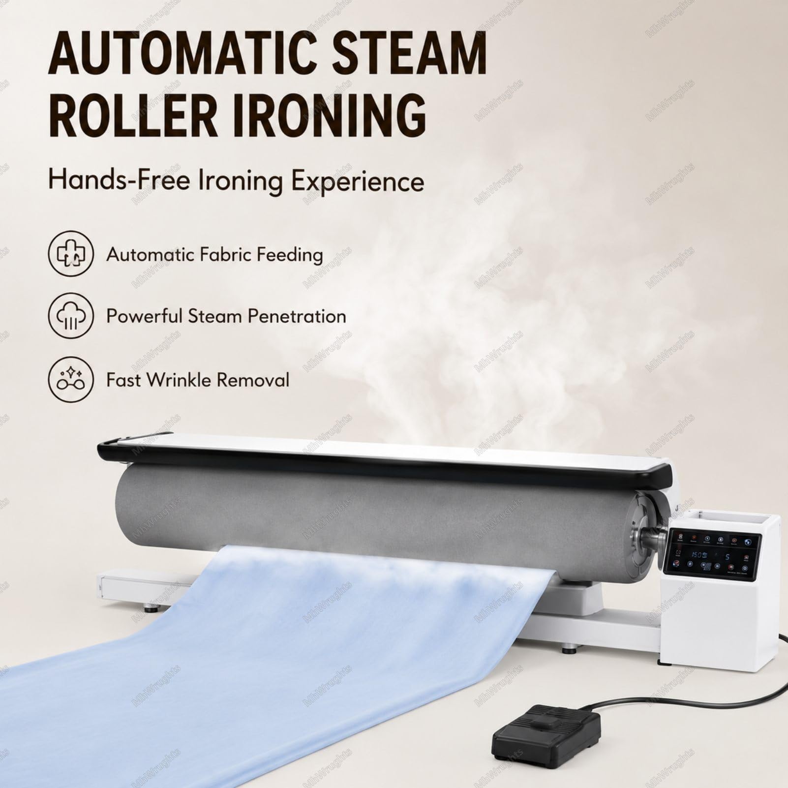 Rotationsdampfbügelmaschine mit Ständer, 91 cm (36 Zoll) Walzenbügelpresse mit Dauerdampf, einstellbaren Stoffeinstellungen und Fußpedalbedienung, für Hotels Withstand