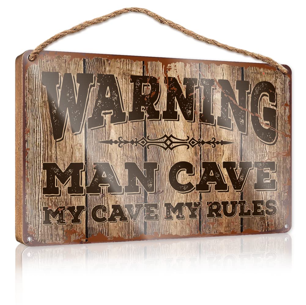 Large Home Sign Warning Man Cave My Cave,My Rules Wooden Sign Funny Bar Signs Funny Wooden Signs(15X28CM)