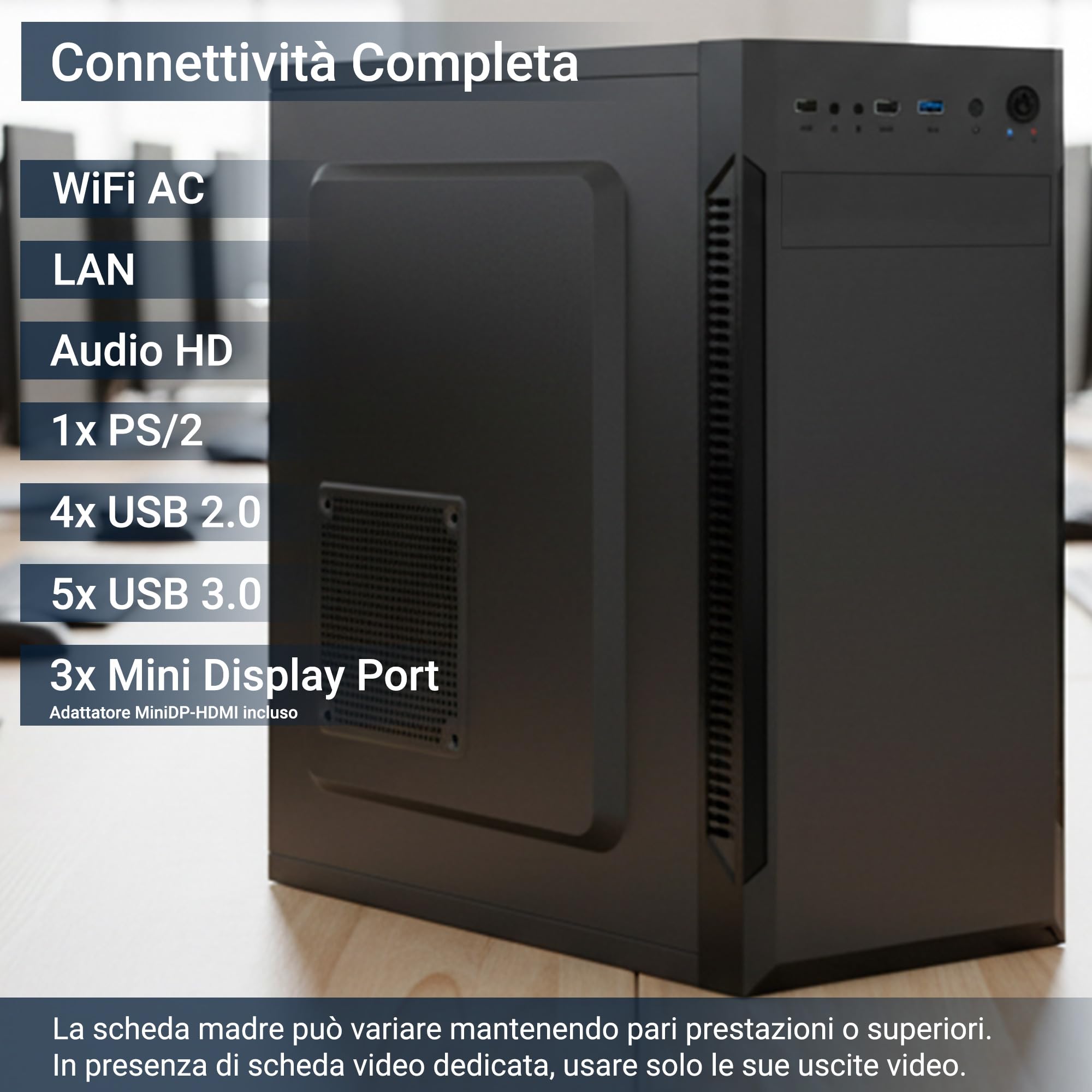 PC Fisso Completo Desktop AMD Ryzen 5 4500 32GB DDR4 1TB NVMe M.2 Quadro P400 2GB Wi-Fi AC Bluetooth Masterizzatore DVD HDMI USB 3.0 Windows 11 Pro