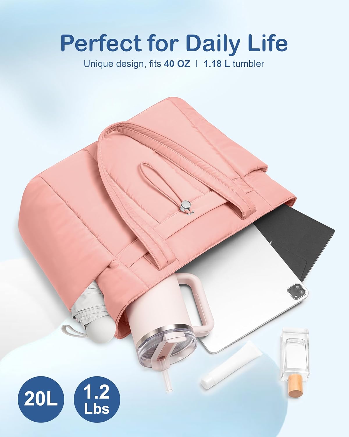 TOPDesign Puffy Tote Bag for Women with Cup Holder & Laptop Compartment & Cosmetic Bag & Trolley Sleeve for Work, Travel - Image 8