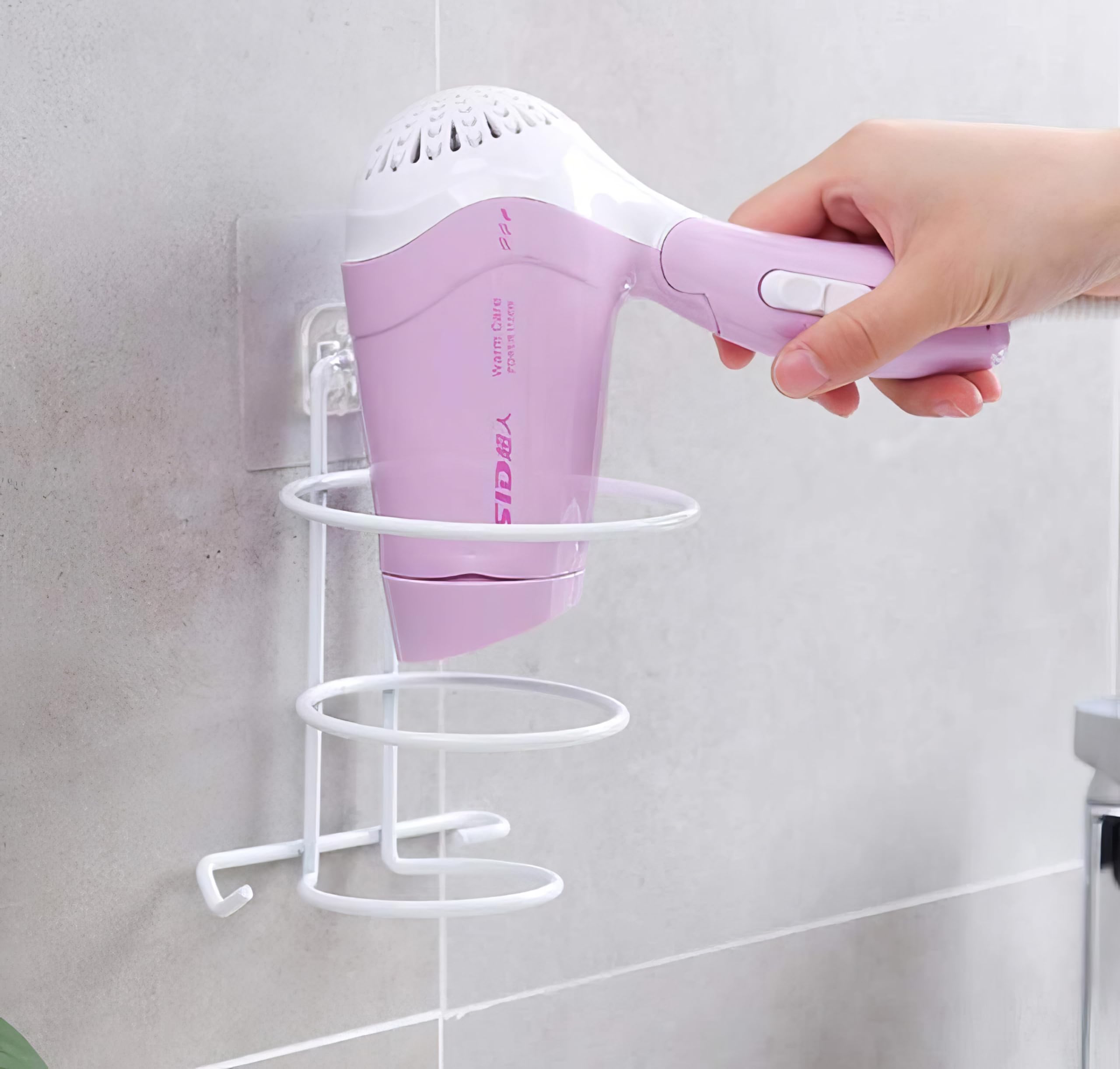 Wrought Iron Self-Adhesive Hair Dryer Holder, Hair Strengthener Holder, Dryer Hanging Stand, Plug Hook | 11 x 11 x 15 CM (White)-image-36