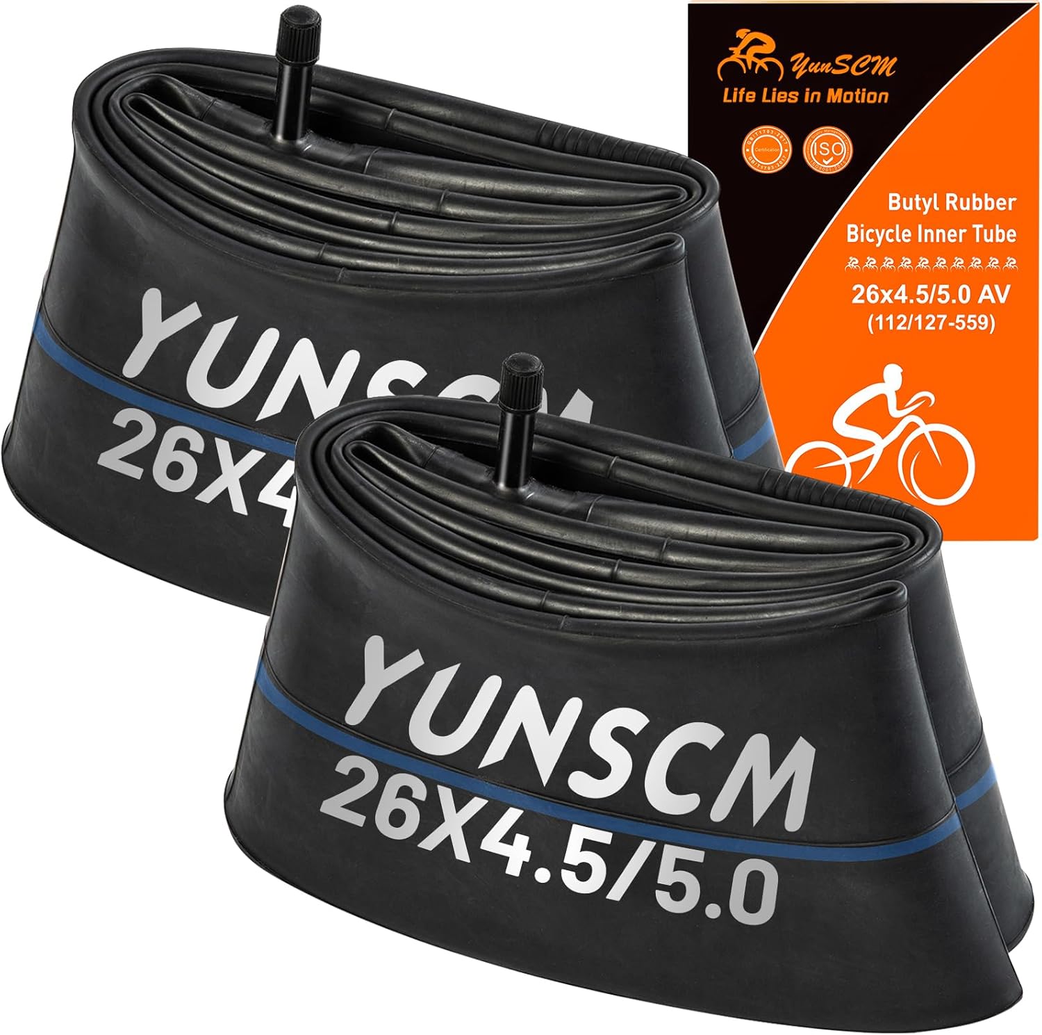 YUNSCM 26" Fat Bike Tube 26x4.5/4.8/5.0 AV32mm Schrader Valve 112/127-559 Compatible with 26 x 4.5 26 x 4.8 26 x 4.9 26x5.0 E-Bike Bicycle Fat Tire Tube