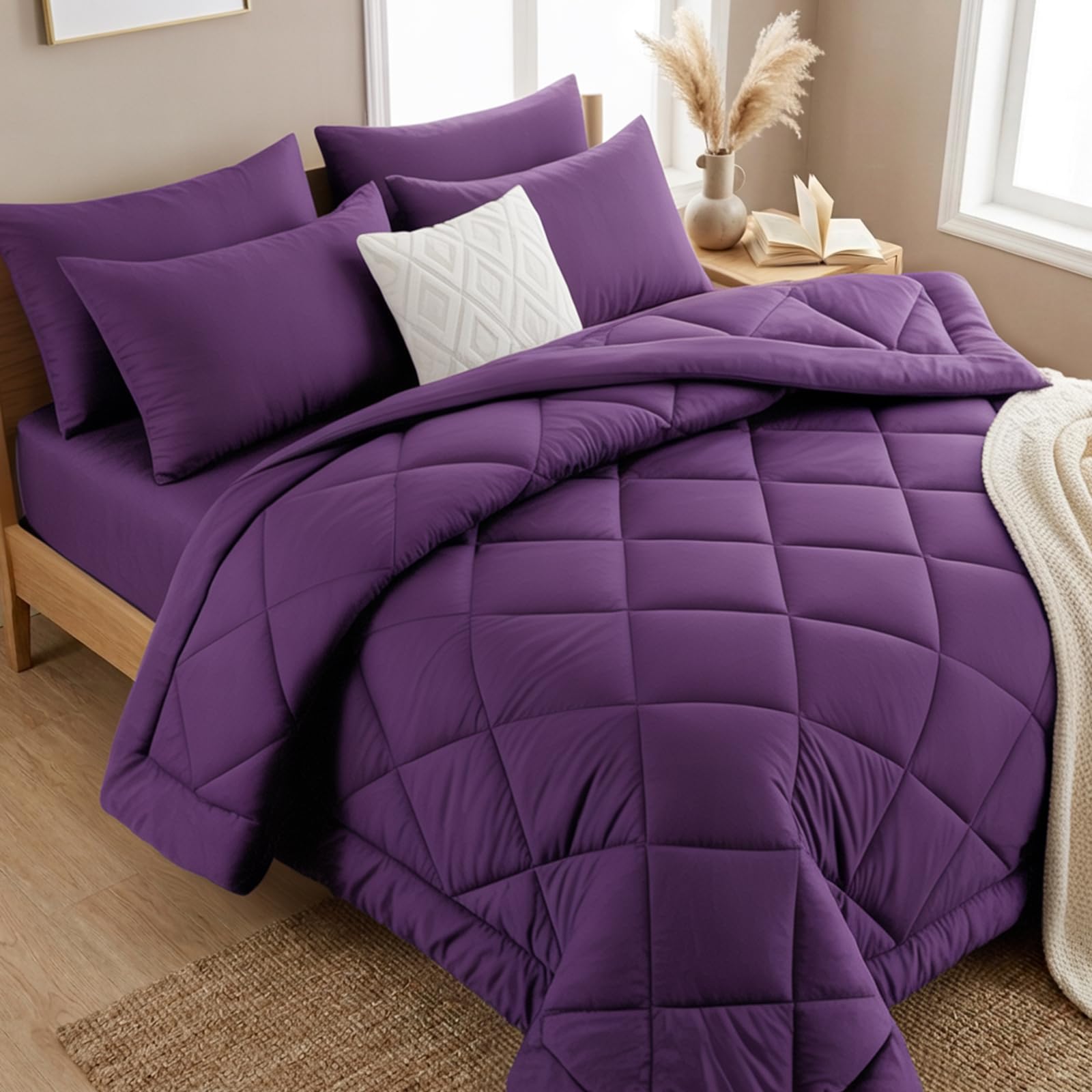 Tifschlaf Coverless Duvet Super King Size 10.5 Tog - Superking Bed Duvet for All Seasons, Luxury Lightweight Quilt Washable Comforter with 2 Pillowcases - 260x220cm Purple