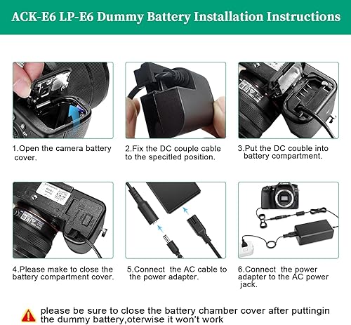 Miniatura 3 de Gonine ACK-E6 LP-E6N R5 R6 Adaptador de corriente alterna DR-E6 Kit de cargador de acoplador CC para cámaras Canon EOS R 60D 80D 90D 5D Mark II III