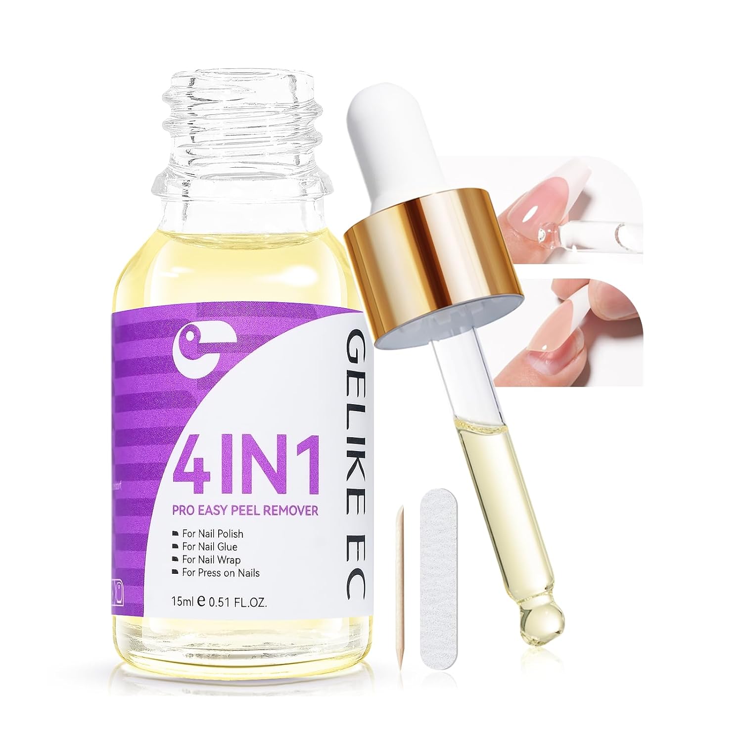 Gelike ec Nail Polish Remover Oil Gentle Removal of Nail Polish Gel Strips and Press-Ons Nourishing Oil Function Protects Nail Bed and Does Not Damage Nails – Double Effect