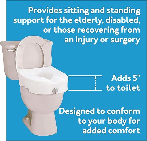Vista 16 de Carex E-Z Lock - Asiento de inodoro elevado, elevador alargado para asiento de inodoro, añade 5 pulgadas de altura, capacidad de 300 libras, asiento