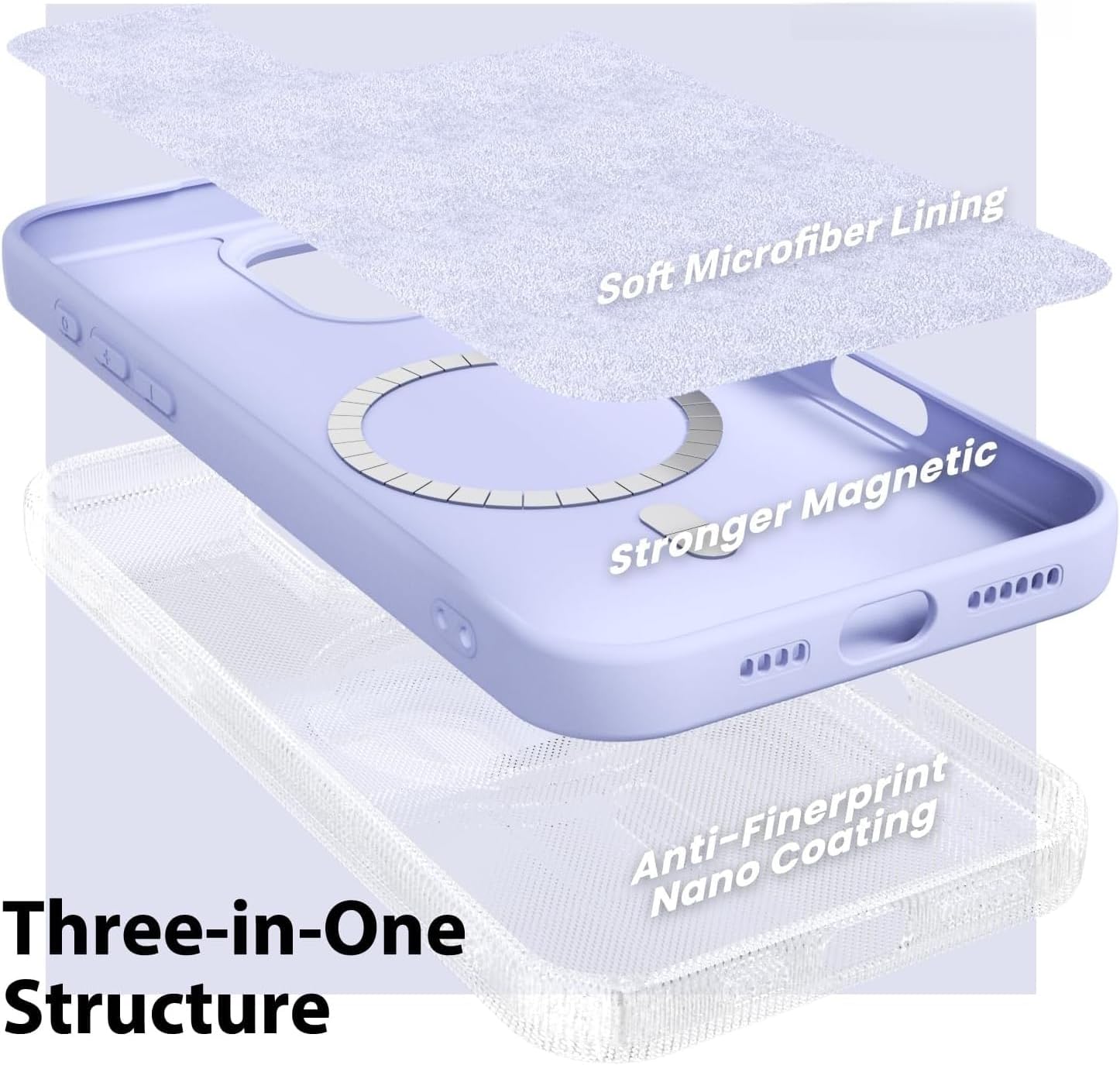 oakxco Silicone Case for iPhone 16 Pro Case Magnetic, Compatible with Magsafe Wireless Charging, Slim Thin Soft Rubber Gel, Girly Cute Aesthetic Hard Mag Safe Cover for Women, Purple Lavender Lilac image 4