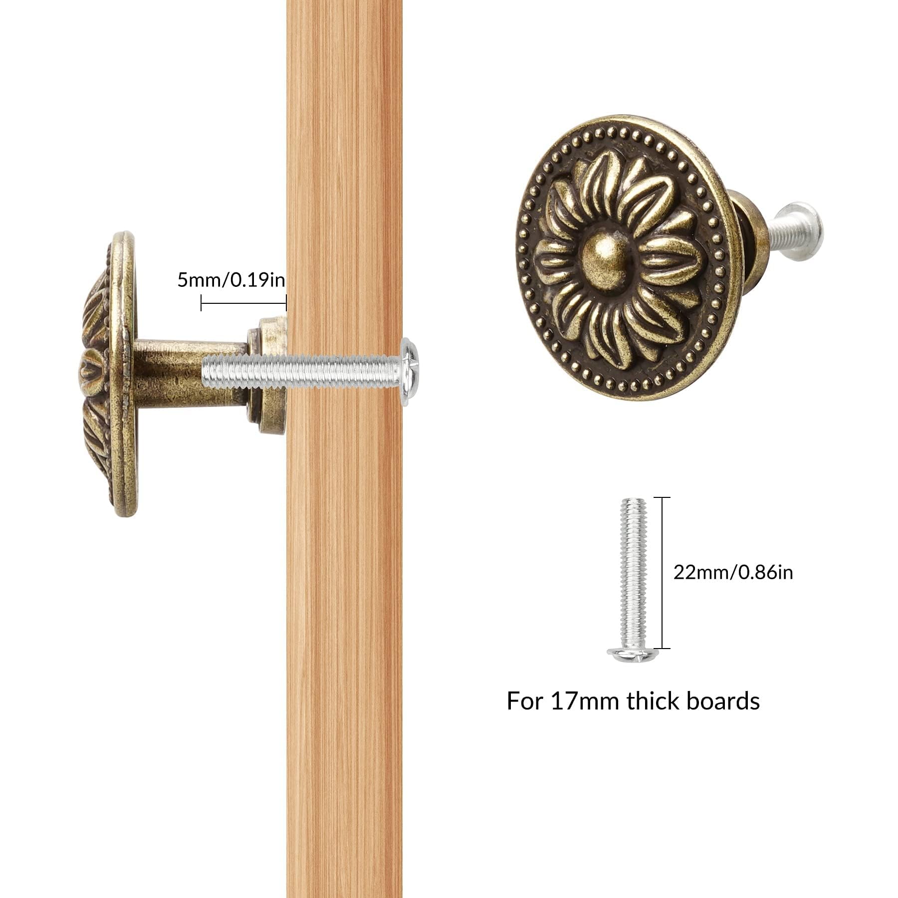 16 Pomelli Armadietti Bronzo Anticato - Maniglie Vintage 30mm Per Mobili Cucina Camera