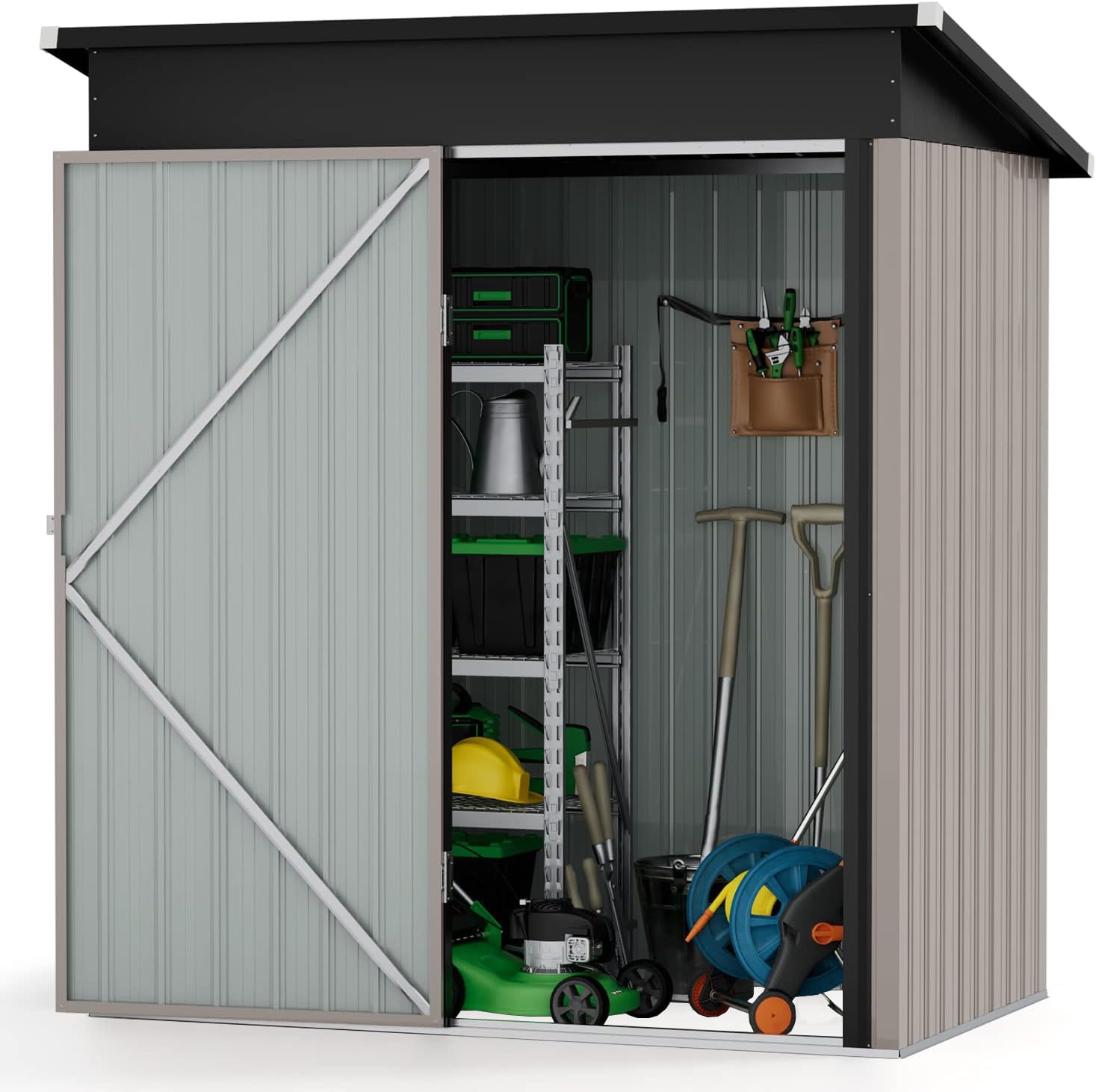 Anovara Outdoor Storage Shed Garden Metal Shed 155(L) X 87(W) X 180(H) cm 2300L Shed with Lockable Door for Storage Garden Tools, Bicycles, Patio Cushions (5x3 FT)