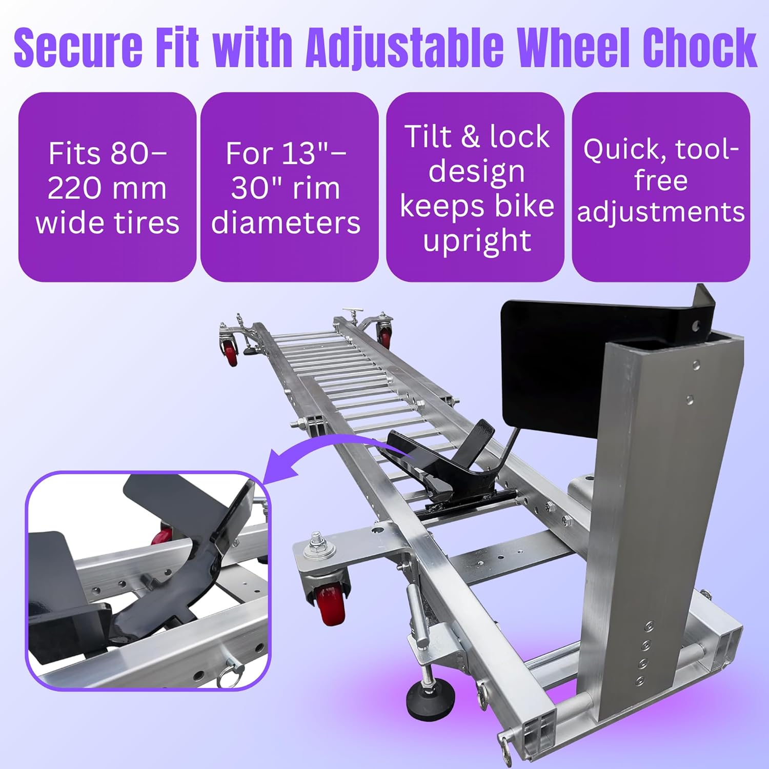 The USA Trailer Store Talon Motorcycle Garage Dolly an Aluminum and Steel Adjustable Bike Mover with an Integrated Wheel Chock - 1,300 Pound Load Capacity