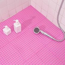 Bathroom Mat, Drainage Mat Modular Interlocking Cushion, Garage Floor Tiles Non-Slip Splicing Rubber Floor Tiles for Drain, Deck, Pool, Outdoor/Indoor Pink,4Pcs/30x30cm