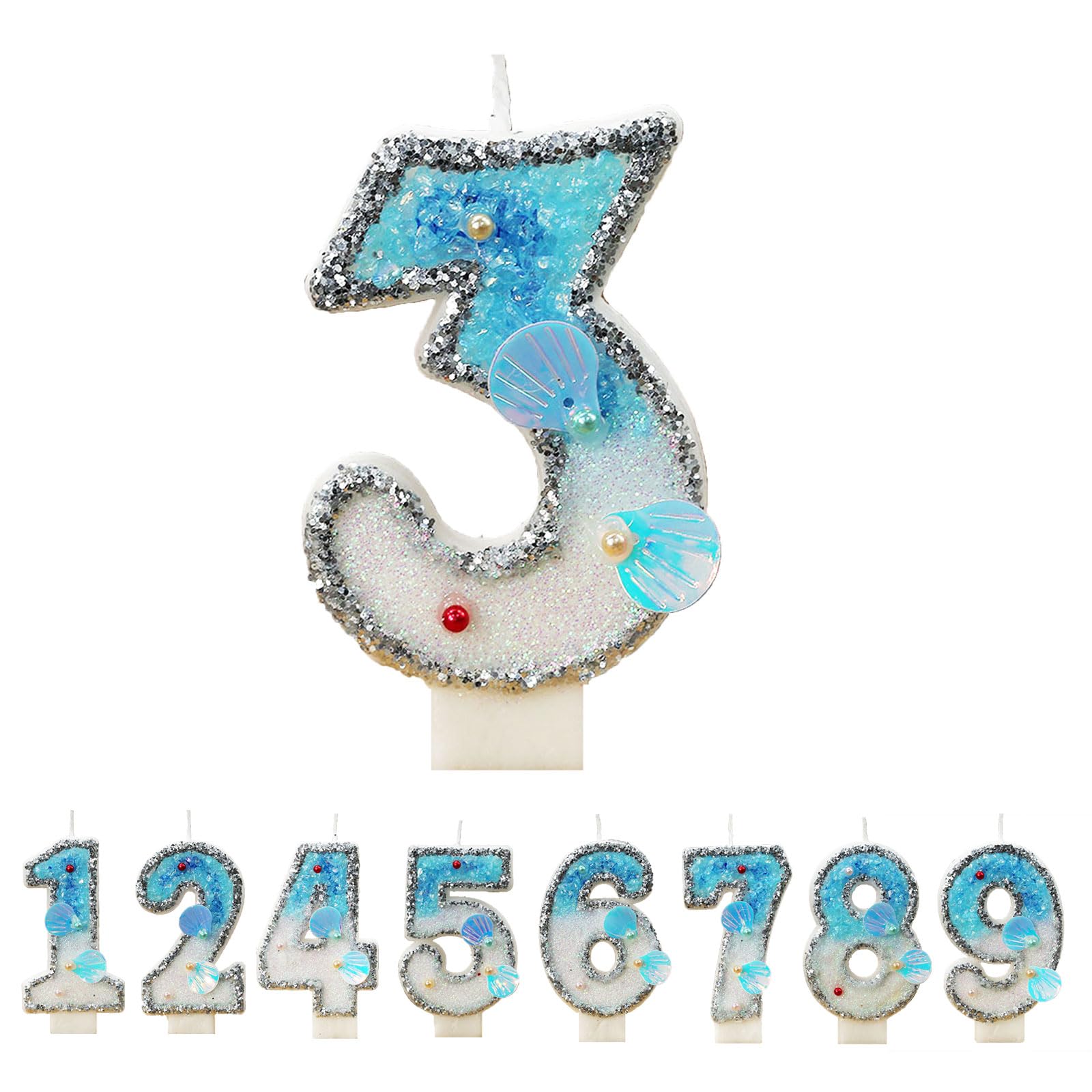 Bougie Chiffre 1 Anniversaire Enfant Bolosa - Design Coquillage Bleu Dégradé | Cire Non Toxique | Pour Gâteau Fête