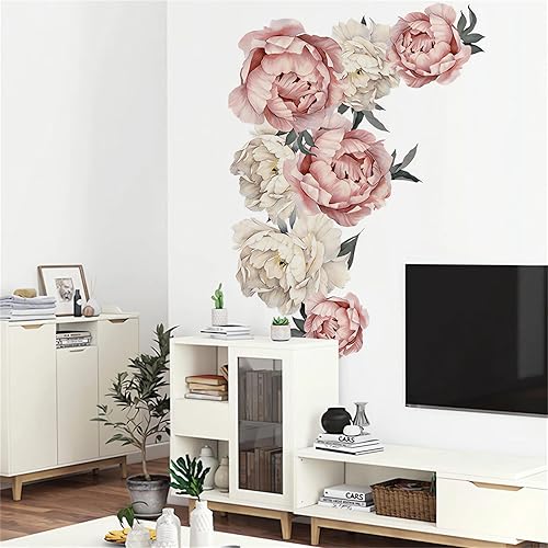 Miniatura 3 de Calcomanías de pared grandes con diseño de flores de peonías, delicadas peonías, rosas, florales, calcomanías de pared removibles de vinilo para