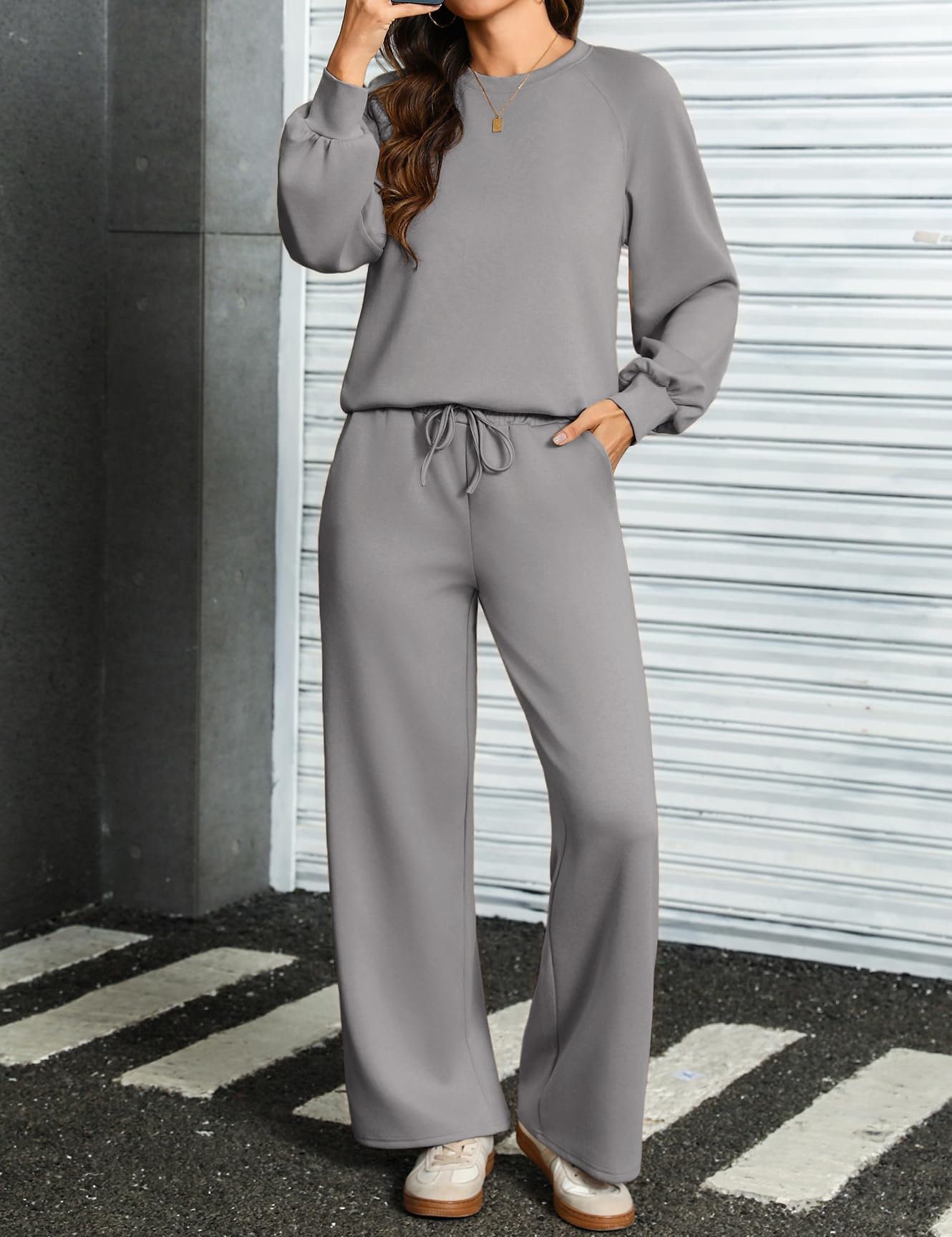 Totatuit Ensemble Femme 2 Pièces – Sweatshirt Col Rond Manches Longues + | Tenue Décontractée, Tenue Quotidienne, Facile à Associer, Style Polyvalent