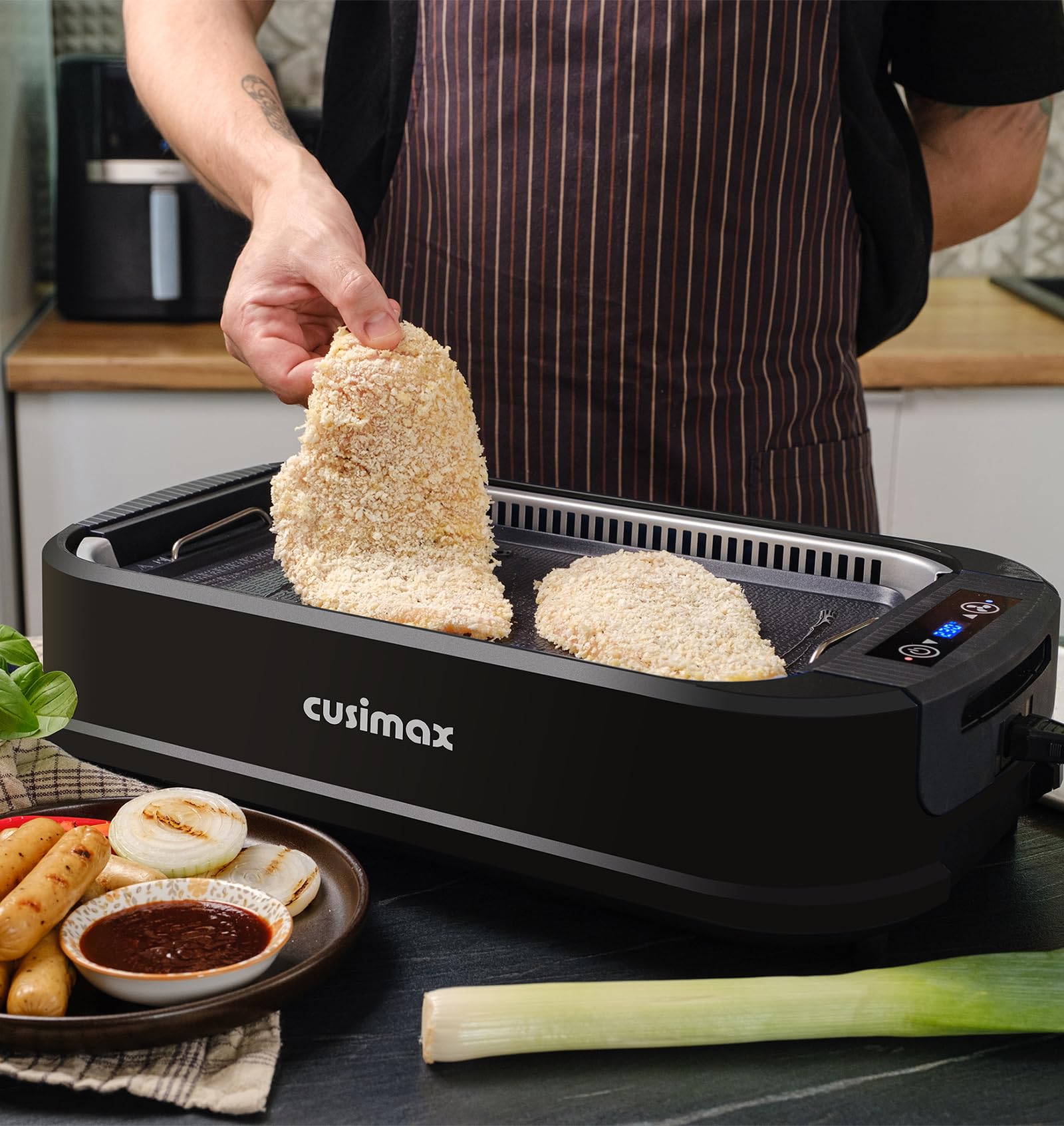 CUSIMAX Elektrogrill Tischgrill 1500W mit Deckel, Antihaftbeschichtung Grillplatte & Griddleplatte, Smokeless Grill mit Einstellbarer Thermostat
