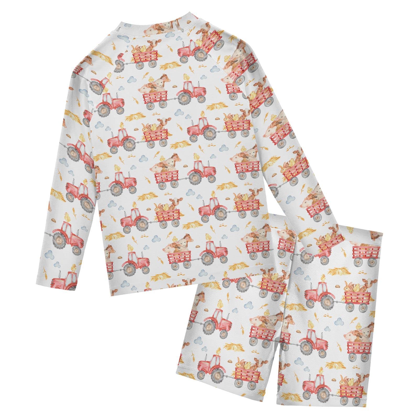 ZZXXB Farm Tractor Boys Swimsuit Rash Guard Toddler Kids Long Sleeve Swim Shirt and Trunks 3T