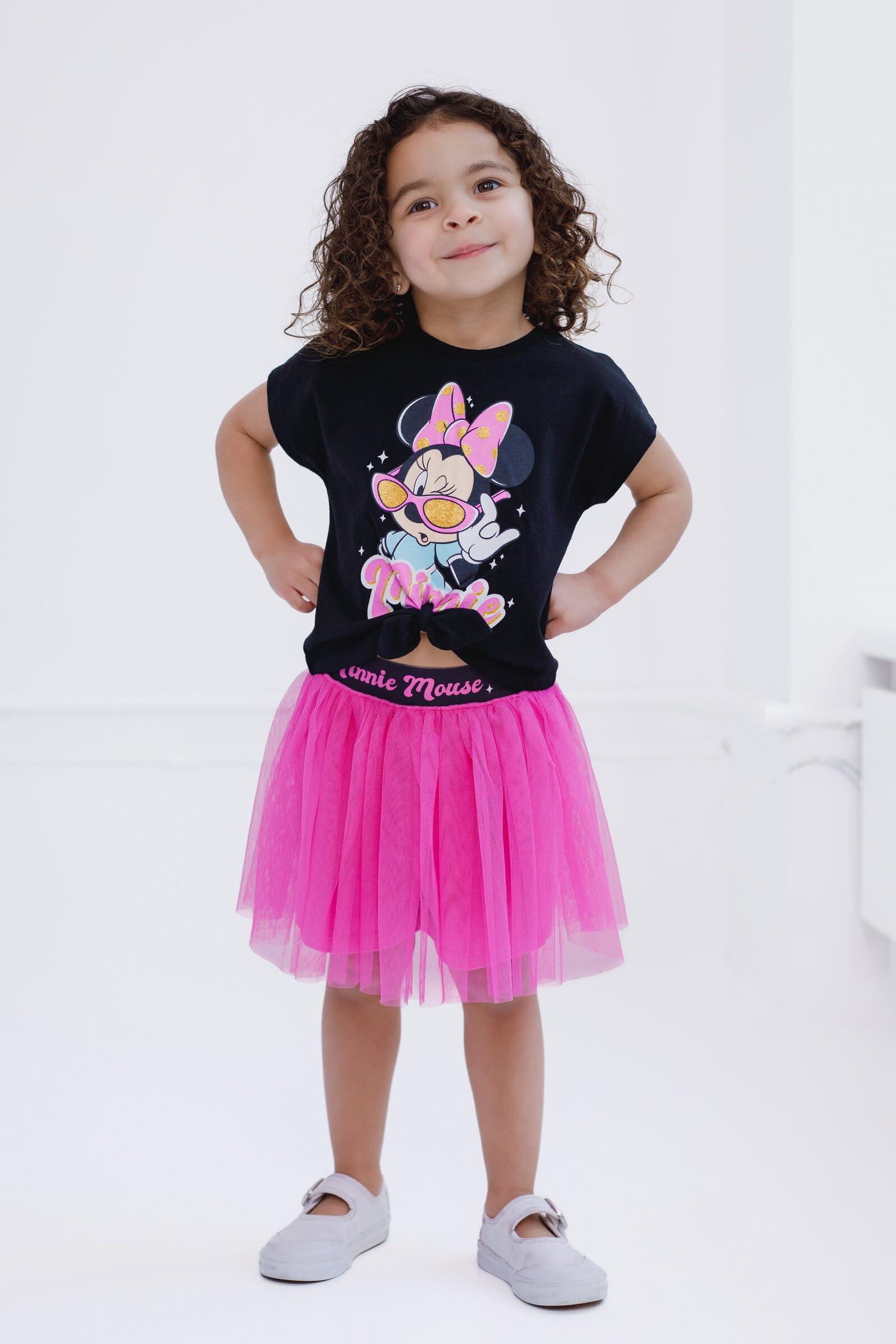 Disney Maglietta con spalle squadrate e gonna in tulle a rete, per bambine e ragazzi (2T-14-16)
