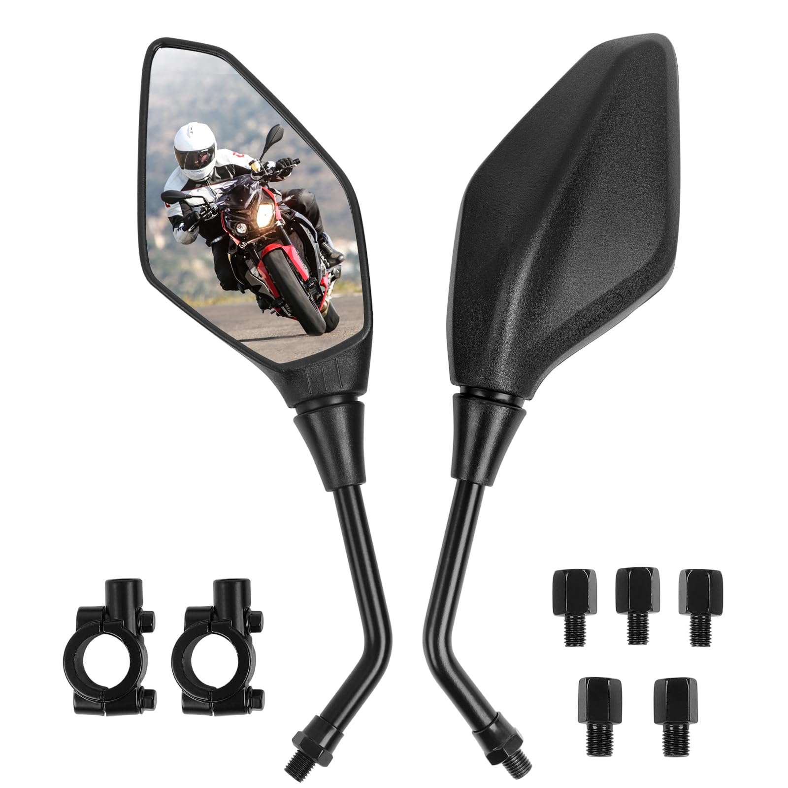 DREAMIZER Specchietti Retrovisori per Moto Universali, Specchietti Moto Manubrio con Viti M8 M10 e con Staffa 22mm,Compatibili con Suzuki Aprilia Kawasaki ATV Scooter Dirt-Bike Moped E-bike Roller