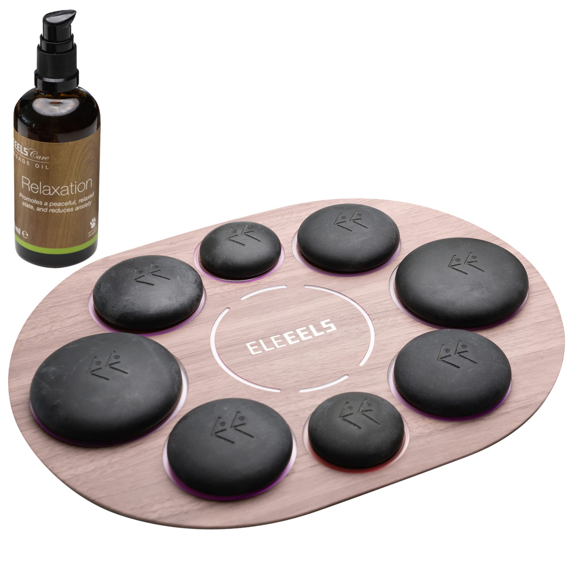 S1 Hot Stone Massage Set mit 8 Steinen aus Basalt, Wärmegerät, Lichttherapie, Aromatherapie, Massage von Gesicht Rücken Beinen und vom ganzen Körper für Spa, Entspannung und Wellness, schwarz