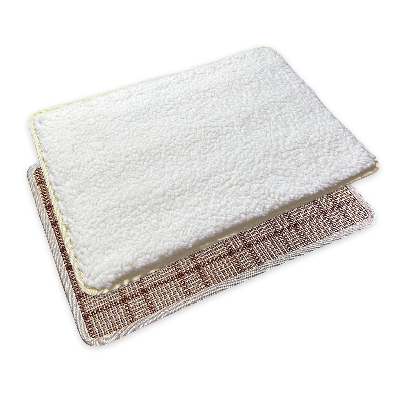 Replacement Pad for Dog Carrier Cat Carrier Pet Carrier, Plush and Rattan Mats, Double-Sided, Dog Bed Mat Crate Mat Kennel Pad 2-Pack 17