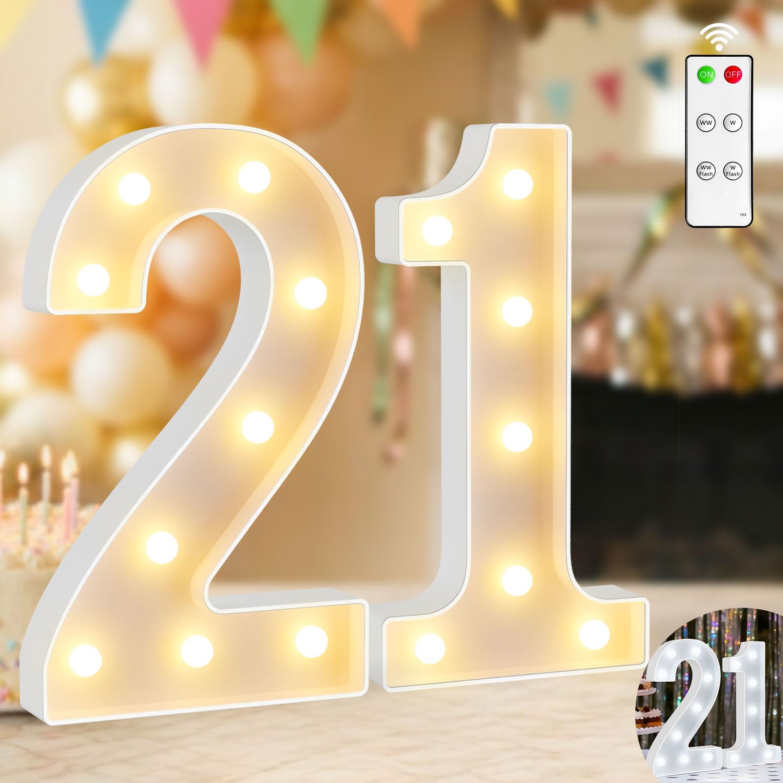 12.6 Inch Light Up Numbers, Warm White and Cool White Lighted Marquee Number with Remote, 21st Birthday Decoration for Women Men, Marquee Numbers 21 Sign for Party Backdrop Wedding Anniversary Decor