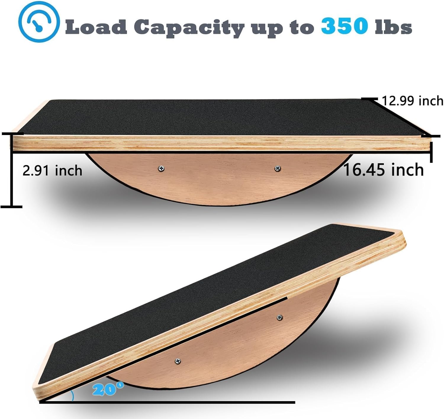 Balance Board Wooden Wobble Board for Adults Anti-Slip Board for Physical Therapy & Core Strength, Ideal Balance Board for Standing Desk with Ankle Support - Image 3
