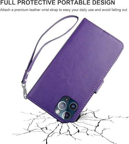 Miniatura 8 de Bocasal Funda tipo cartera desmontable para iPhone 13 Pro Max con bloqueo RFID, ranuras para tarjetas, soporte magnético de piel sintética de alta