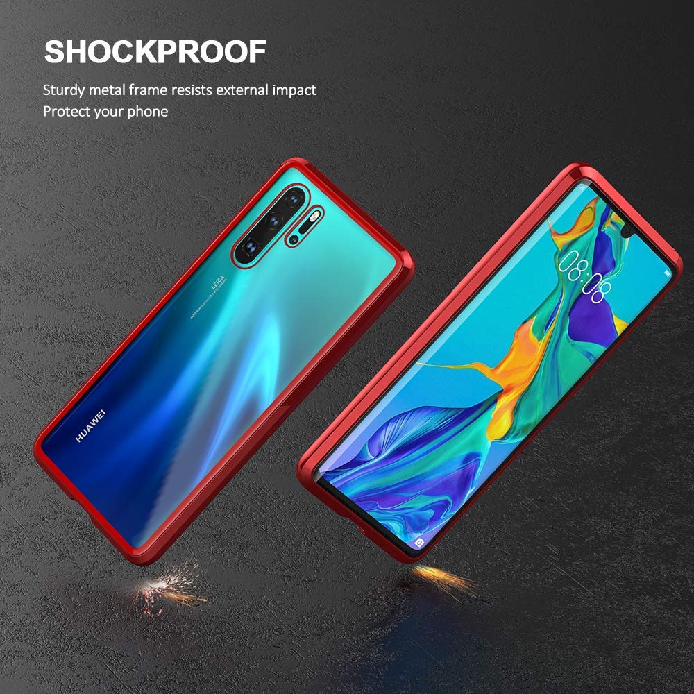 Cover Magnetica Per Huawei P30 – Flip In Metallo E Vetro Temperato, Protezione 360° Ultra Sottile, Argento - 3