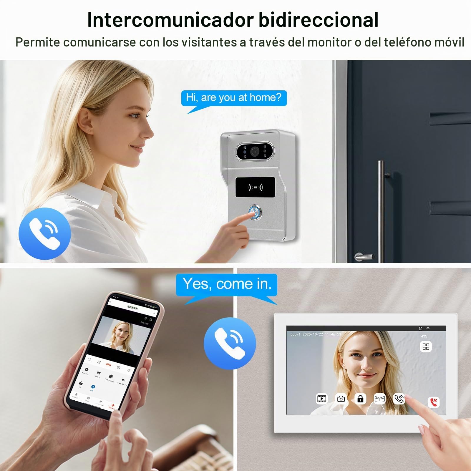 Videoportero WiFi Tuya 2 Hilos 7" RFID Visión Nocturna