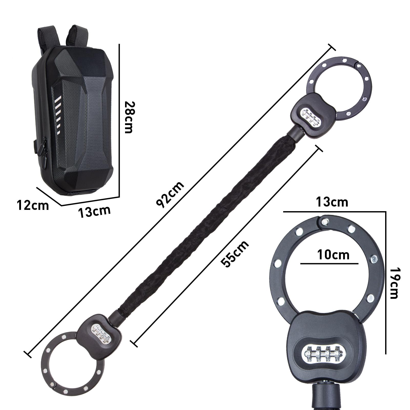 Todeco Antifurto per Monopattino Elettrico, Catena da 8mm | con Serratura a Combinazione Borsa di Trasporto Impermeabile, Lucchetto Antiscasso per Elettrico, Bici Elettrica e Moto