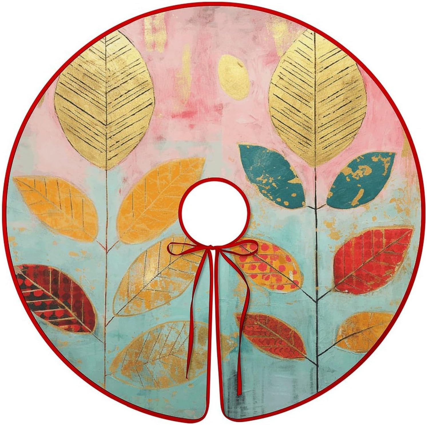 Christmas Tree SkirtLeaves Collageclassic Fashion Tree Skirt Painted Multifunctional Christmas Tree Skirt