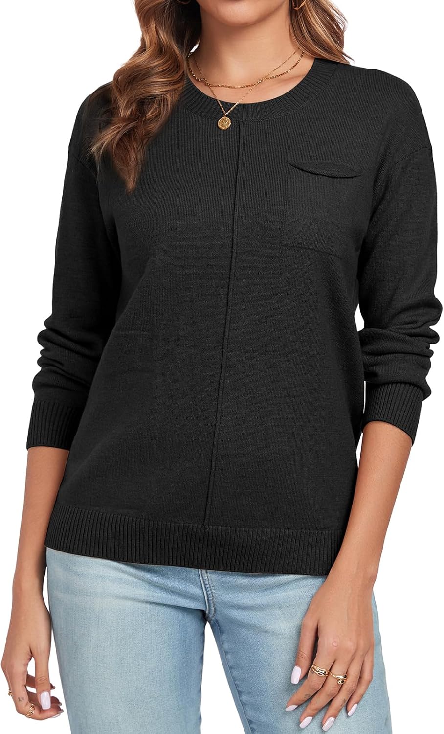 Women's Winter Trendy Knit Sweaters Casual Crewneck Color Block Fall Pullover Sweaters 2024 - Image 4